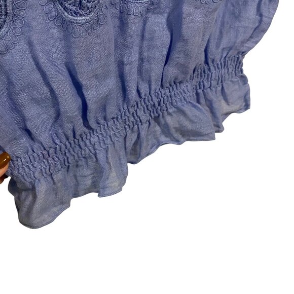 Temptation Positano Iris Blue Lace Linen Peasant‎ Blouse Size S - Picture 3 of 10
